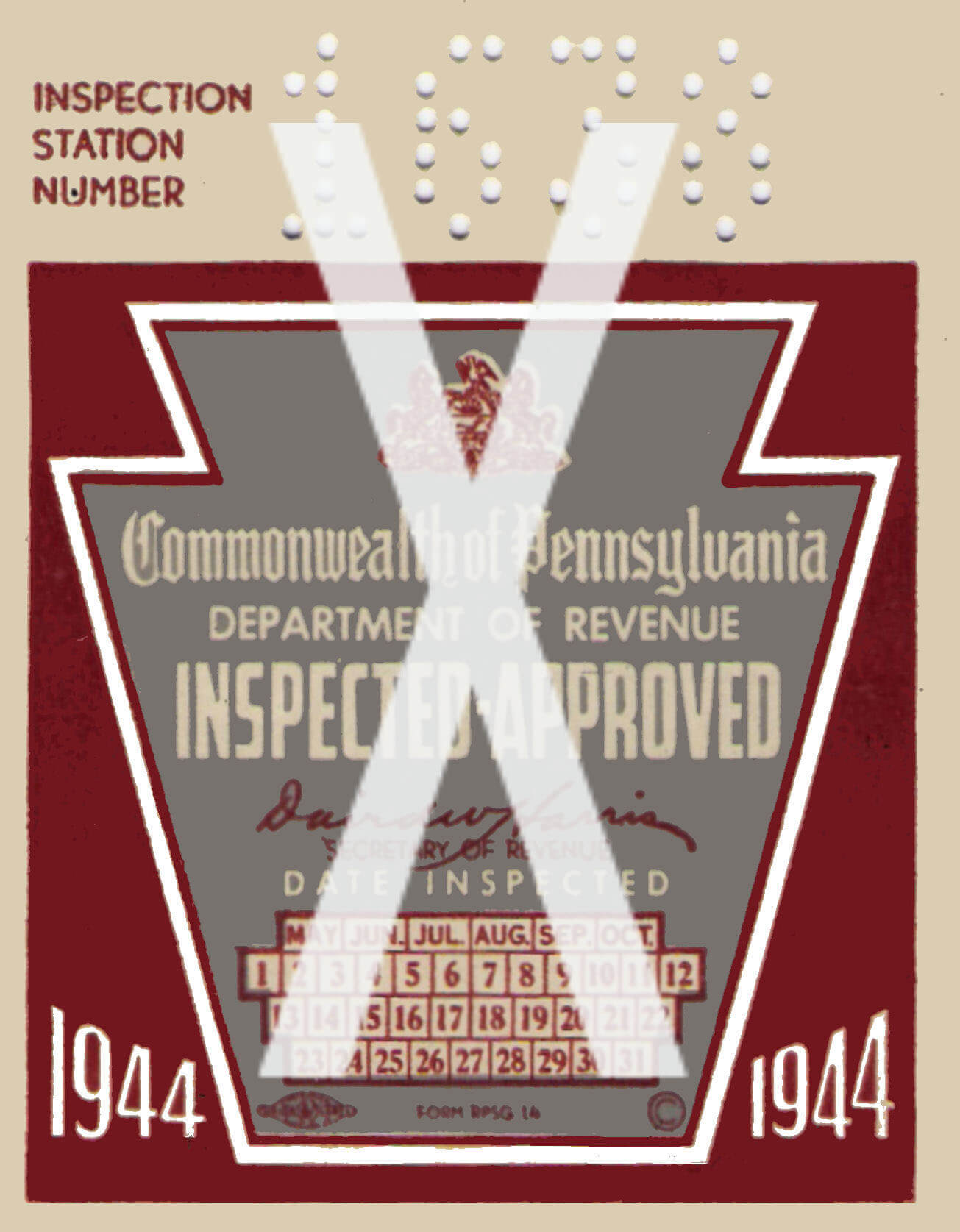 (image for) 1944 Pensylvania INSPECTION Sticker